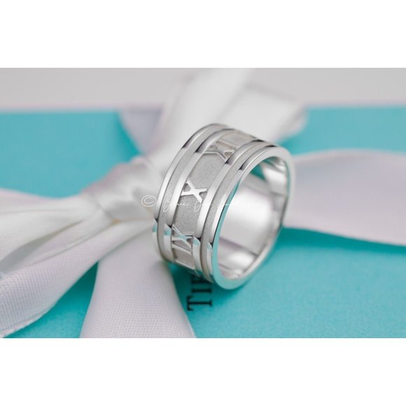Tiffany & Co. Ring  Silver Atlas Roman Numerals Wide Band Vintage 1995 Size 9.5 - Picture 3 of 10